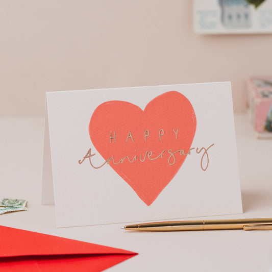 Oh Squirrel - 'Happy Anniversary' Red Heart Card with Rose Gold Foil Card: Cellophane