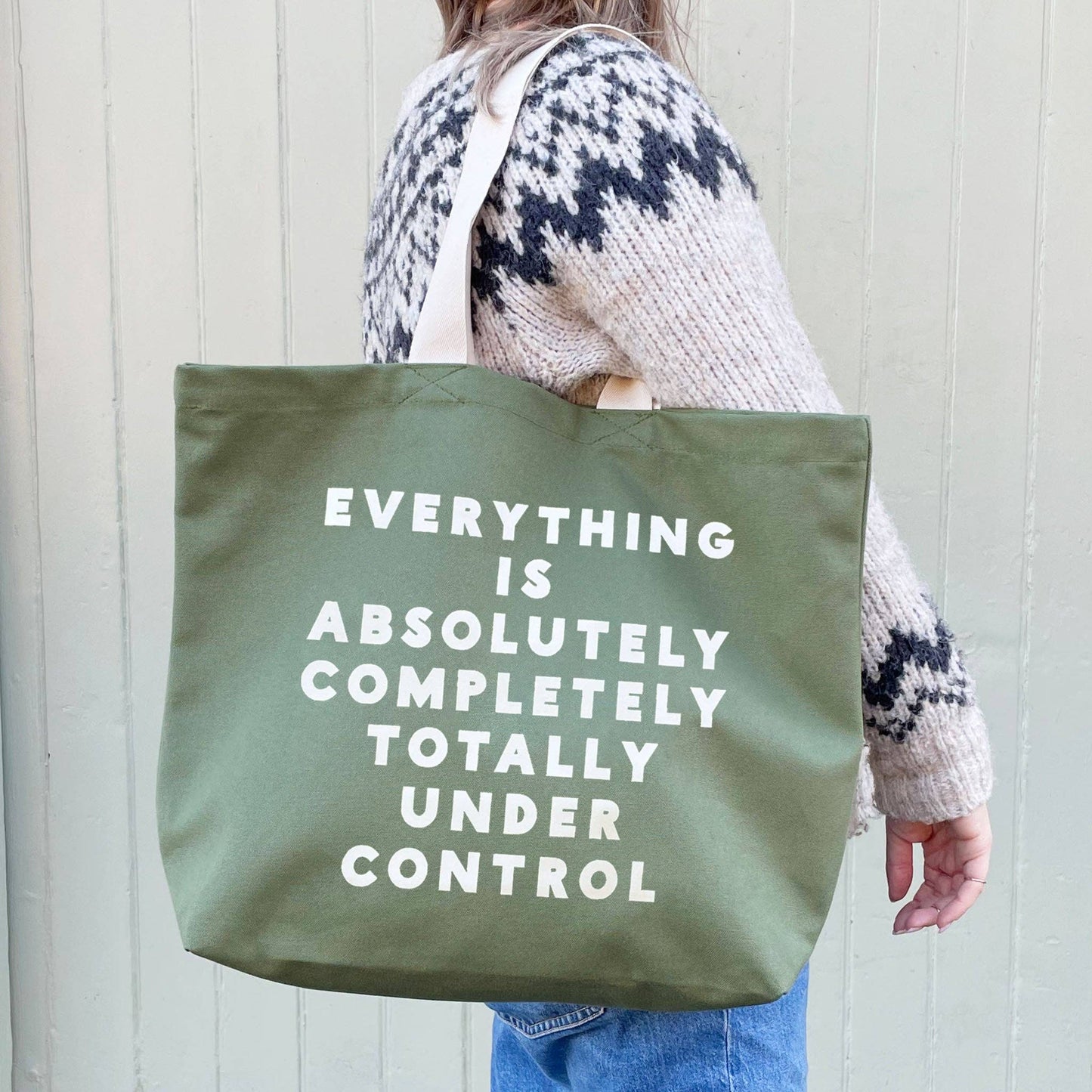 Alphabet Bags - Everything is Under Control - Canvas Tote Bag: Forest Green