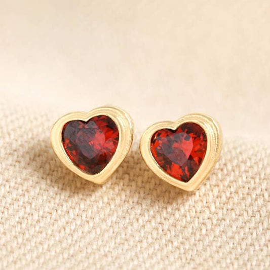Lisa Angel - Red Stone Heart Stud Earrings in Gold