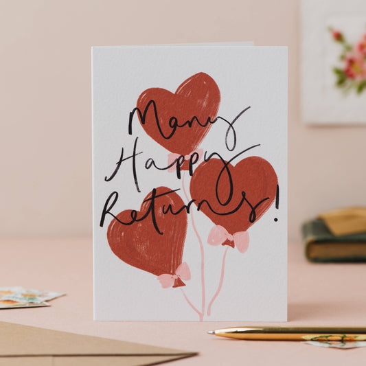 Oh Squirrel - 'Many Happy Returns' Balloon Handwriting Birthday Card : Cellophane