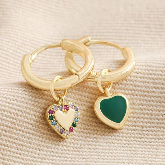 Lisa Angel - Mismatched Gemstone Heart Huggie Hoops