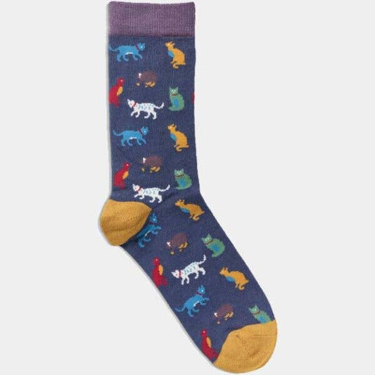 Womens Socks - Cats Navy