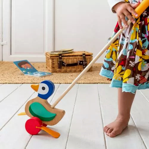 Wooden push along duck