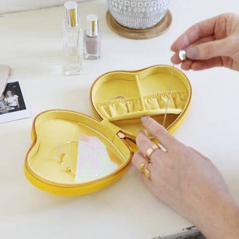 Lisa Angel - Yellow Heart  Pu Travel Jewellery Case