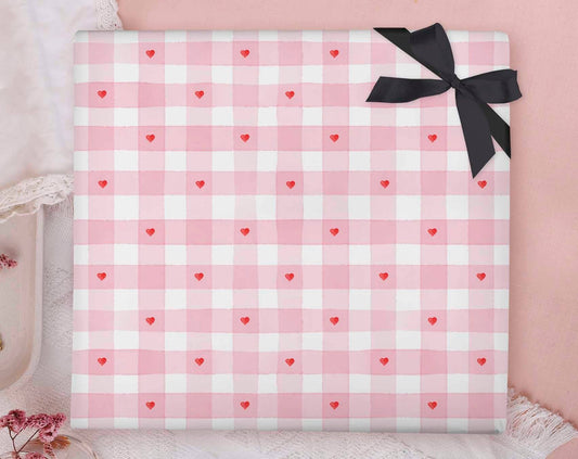 Making Meadows Ltd - Gift Wrap | Gingham Hearts Wrapping Paper Sheet