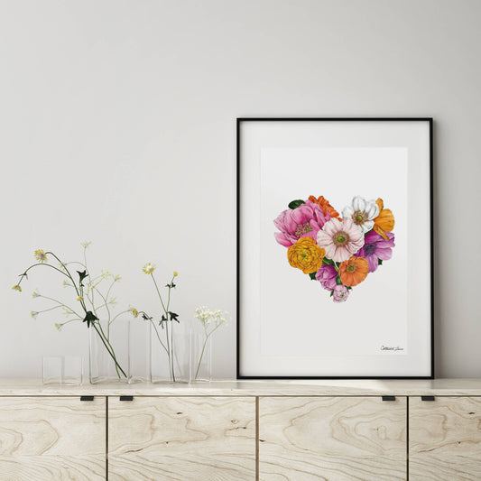 Catherine Lewis Design - Floral Brights Heart - Art Print