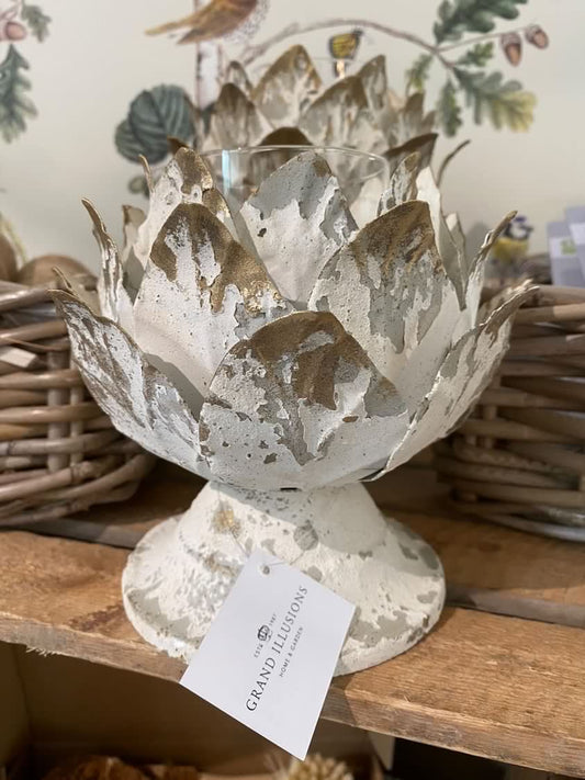 White Rustic Artichoke Candle Holder